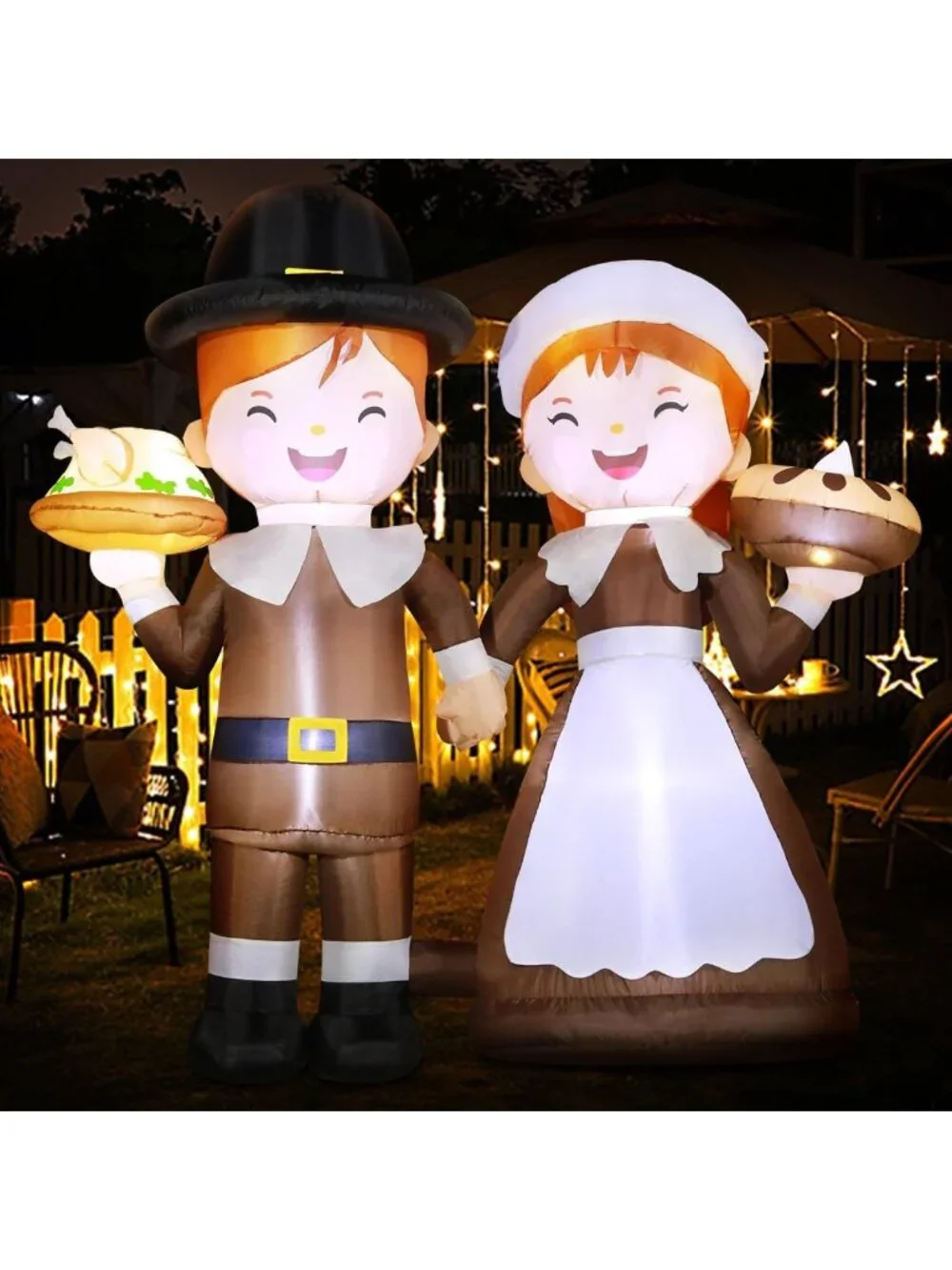 6ft LED Inflatable Pilgrim Boy & Girl - Thanksgiving Outdoor Yard Decor, Fall